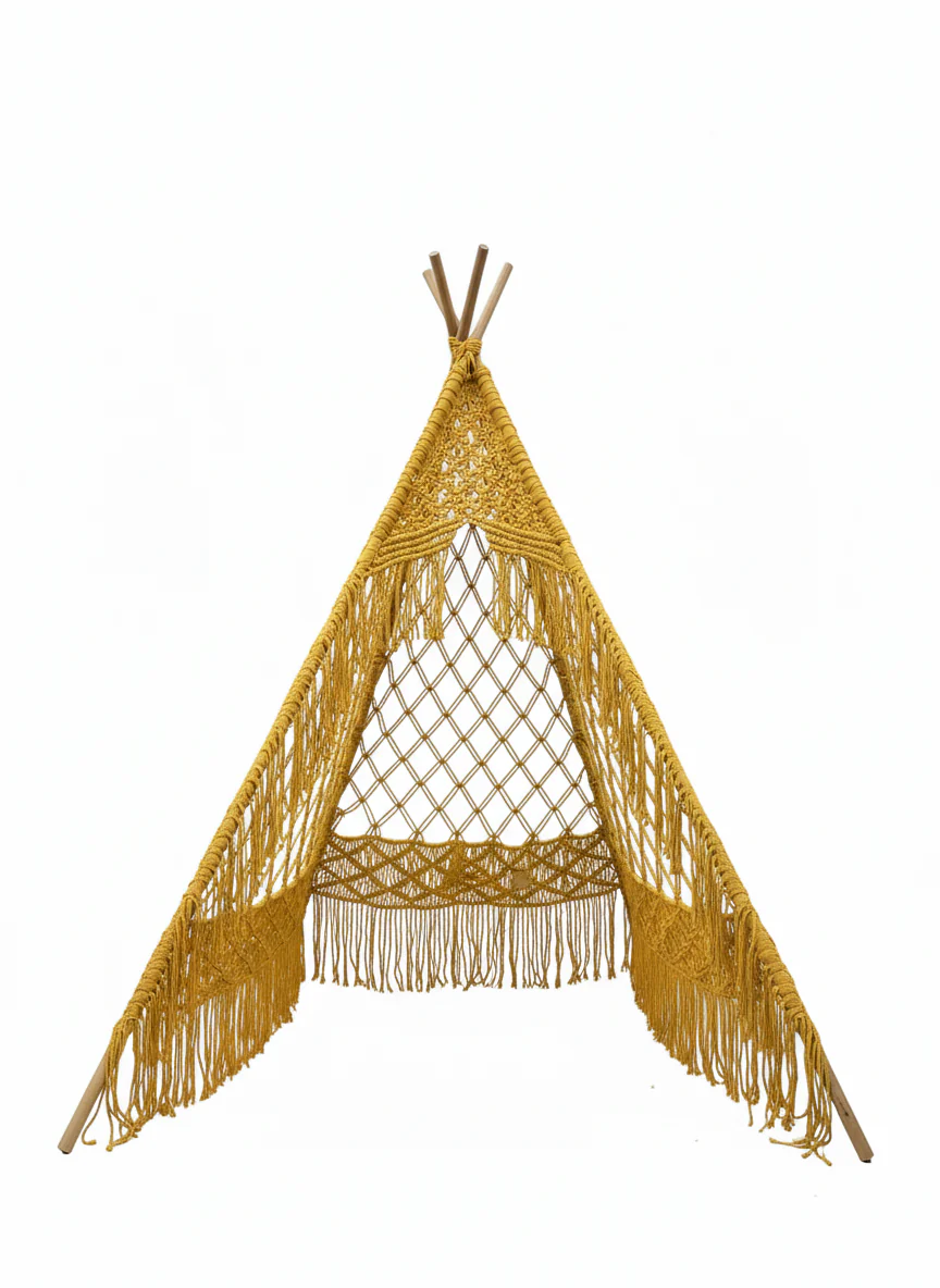 6 ft Macrame Mustard Teepee Tent