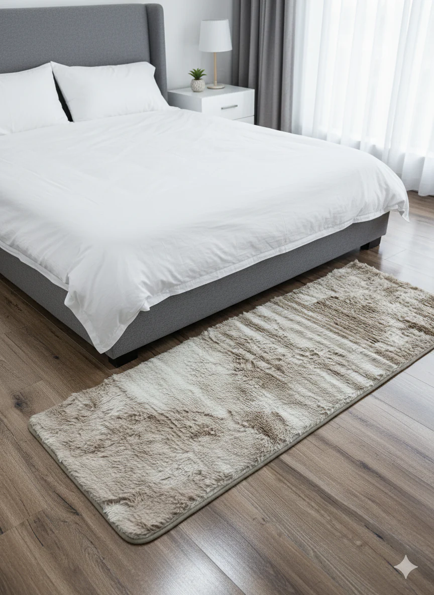 Beige Rabbit Fur Bedside Runner