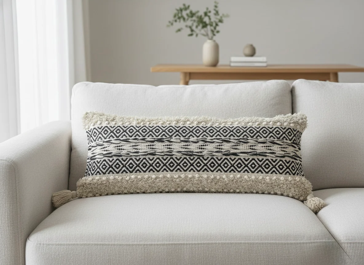 Black Boho Lumbar Cushion