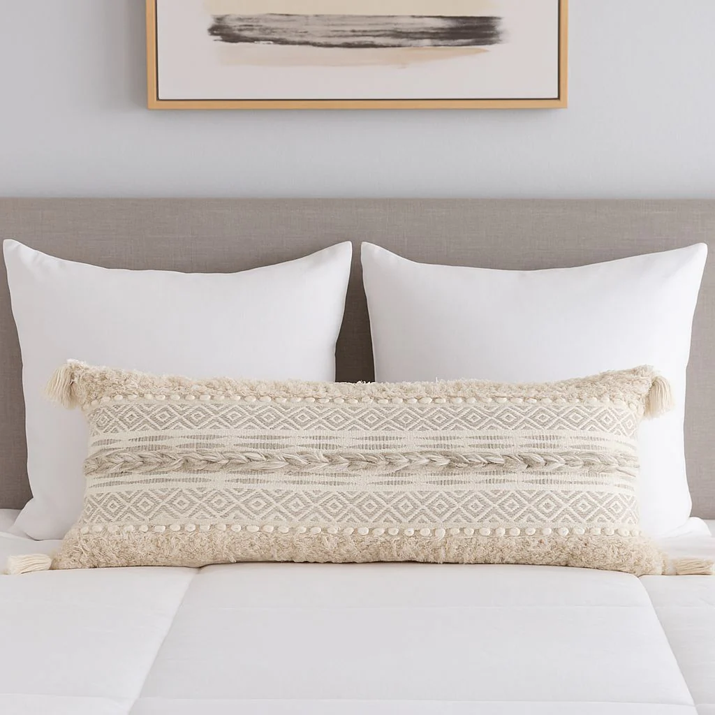 Beige Boho Lumbar Cushion