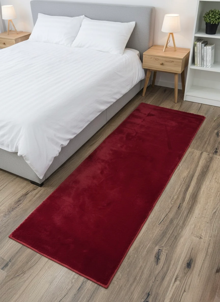 Red Rabbit Fur Bedside Runner