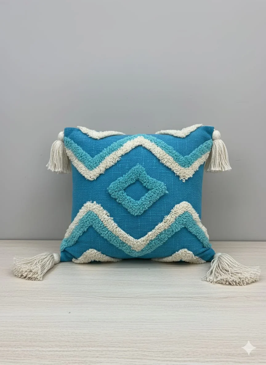 Blue Eye Tufted Cushion Cover